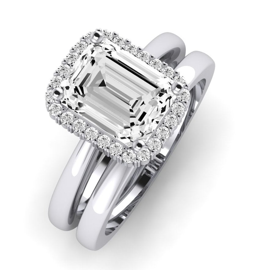 Calla Lily Moissanite Matching Band Only (does Not Include Engagement Ring) For Ring With Emerald Center whitegold