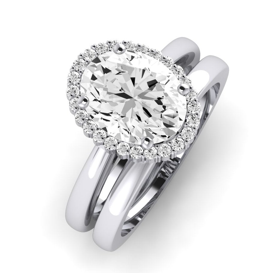 Calla Lily Moissanite Matching Band Only (does Not Include Engagement Ring) For Ring With Oval Center whitegold