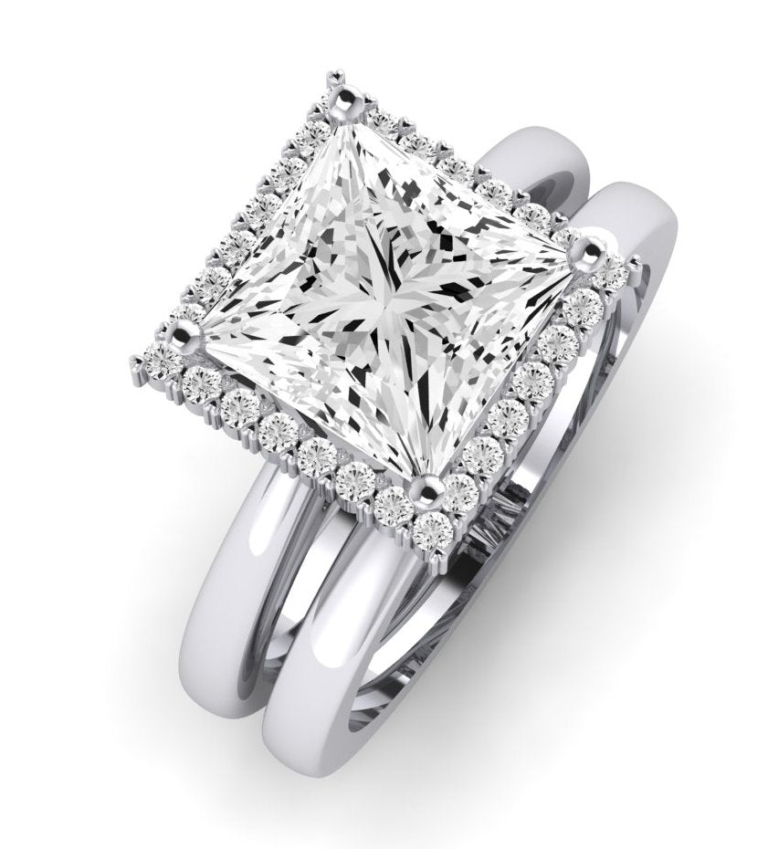 Calla Lily Moissanite Matching Band Only (does Not Include Engagement Ring) For Ring With Princess Center whitegold