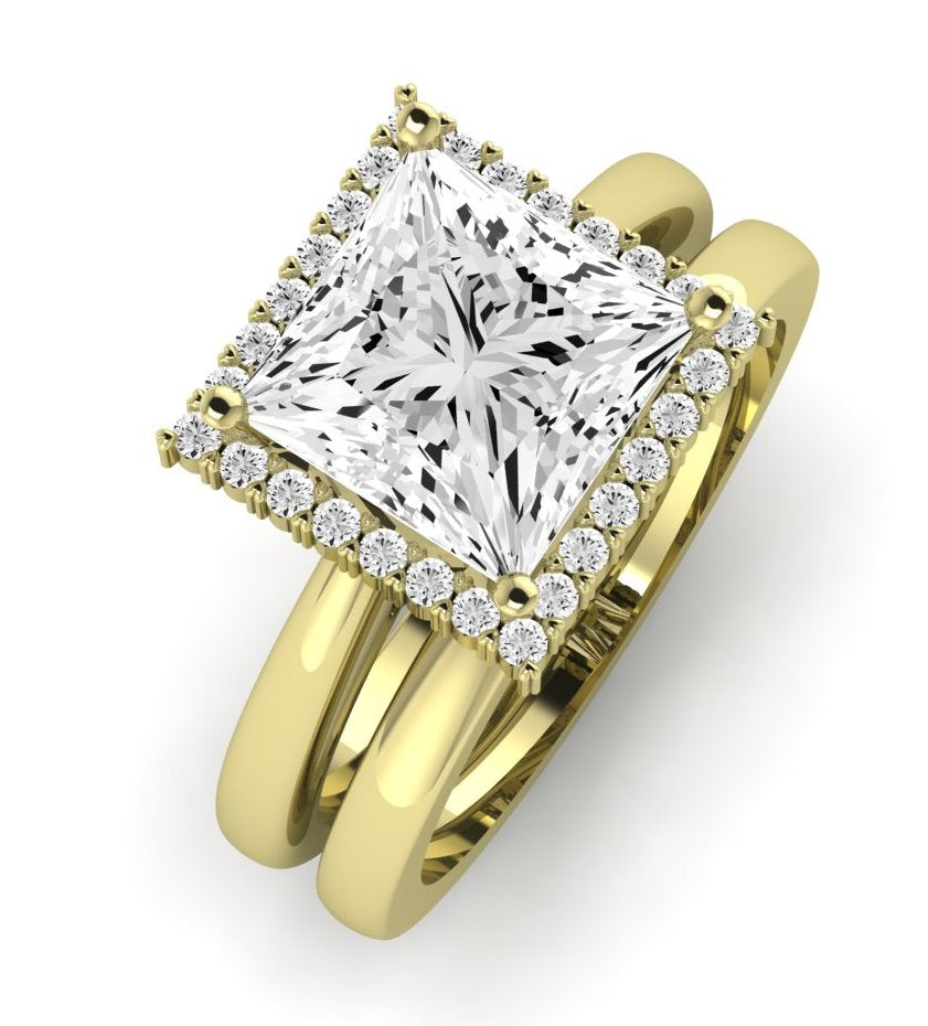 Calla Lily Moissanite Matching Band Only (does Not Include Engagement Ring) For Ring With Princess Center yellowgold