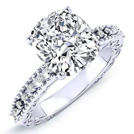 Carmel Cushion Moissanite Engagement Ring whitegold