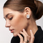 Cerise Emerald Cut Moissanite Halo Stud Earrings rosegold