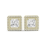 Cerise Princess Cut Diamond Halo Stud Earrings (Clarity Enhanced) yellowgold