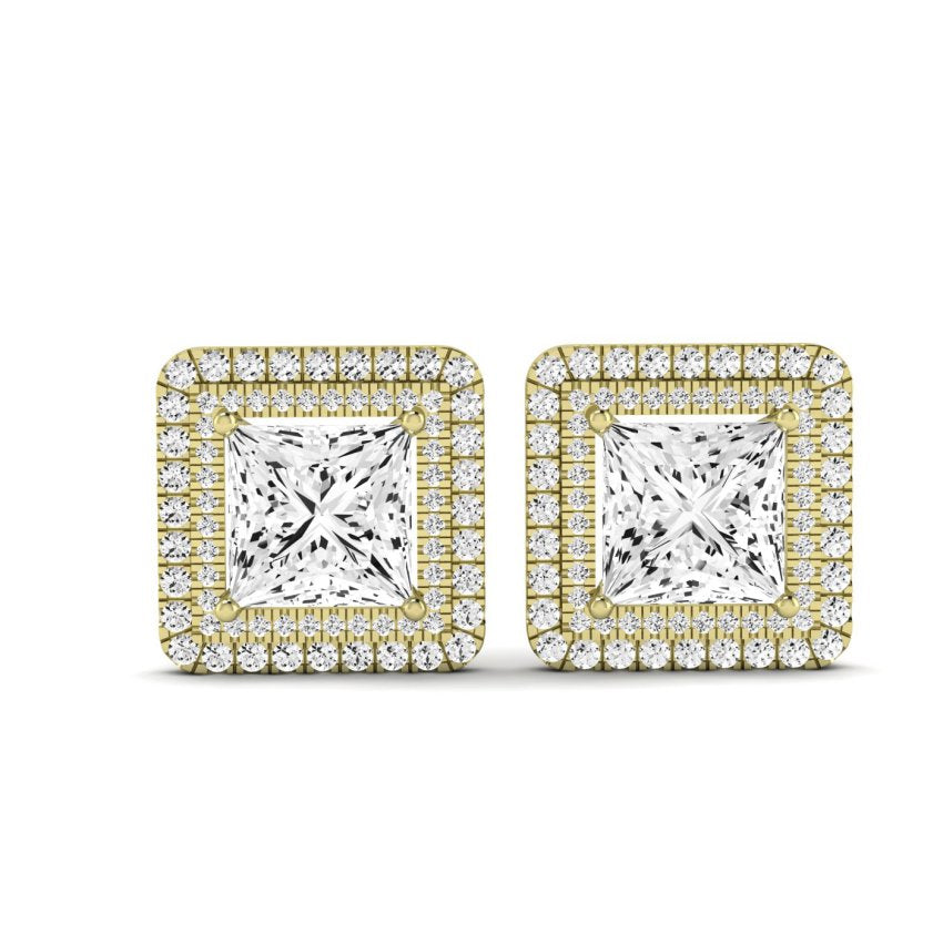 Cerise Princess Cut Diamond Halo Stud Earrings (Clarity Enhanced) yellowgold