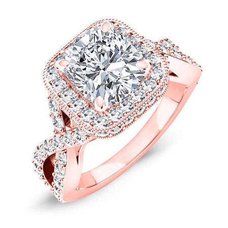 Clover Cushion Moissanite Engagement Ring rosegold