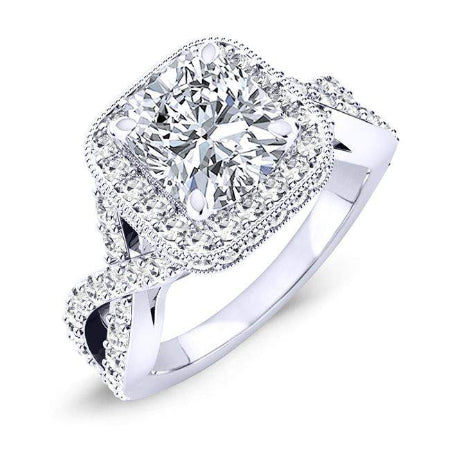 Clover Cushion Moissanite Engagement Ring whitegold