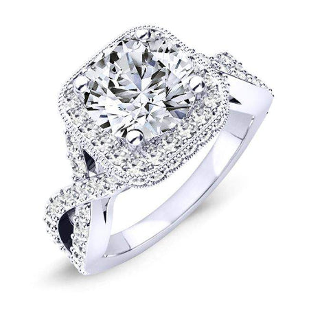 Clover Round Moissanite Engagement Ring whitegold