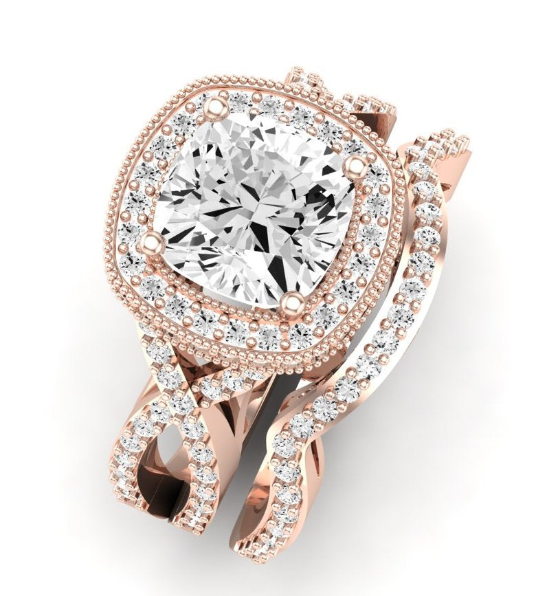 Clover Moissanite Matching Band Only ( Engagement Ring Not Included) For Ring With Cushion Center rosegold