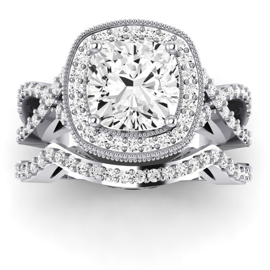 Clover Diamond Matching Band Only ( Engagement Ring Not Included) For Ring With Cushion Center whitegold