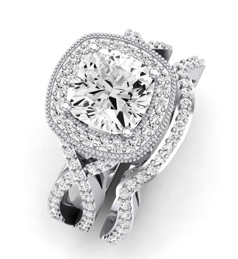 Clover Diamond Matching Band Only ( Engagement Ring Not Included) For Ring With Cushion Center whitegold