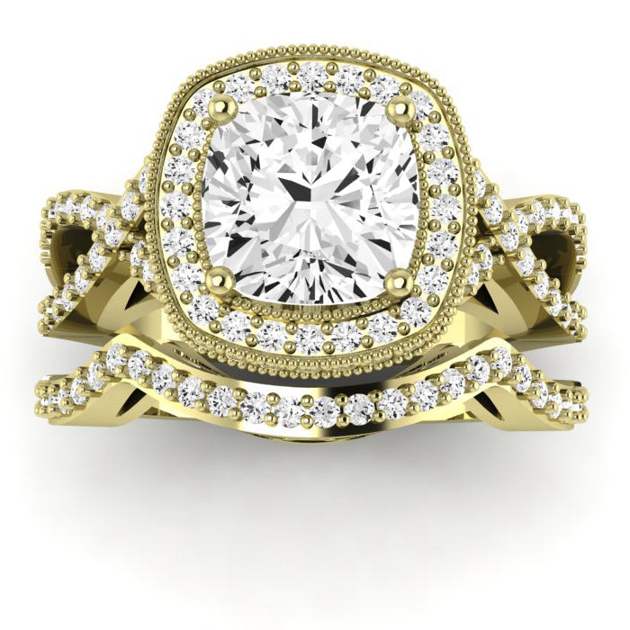 Clover Diamond Matching Band Only ( Engagement Ring Not Included) For Ring With Cushion Center yellowgold