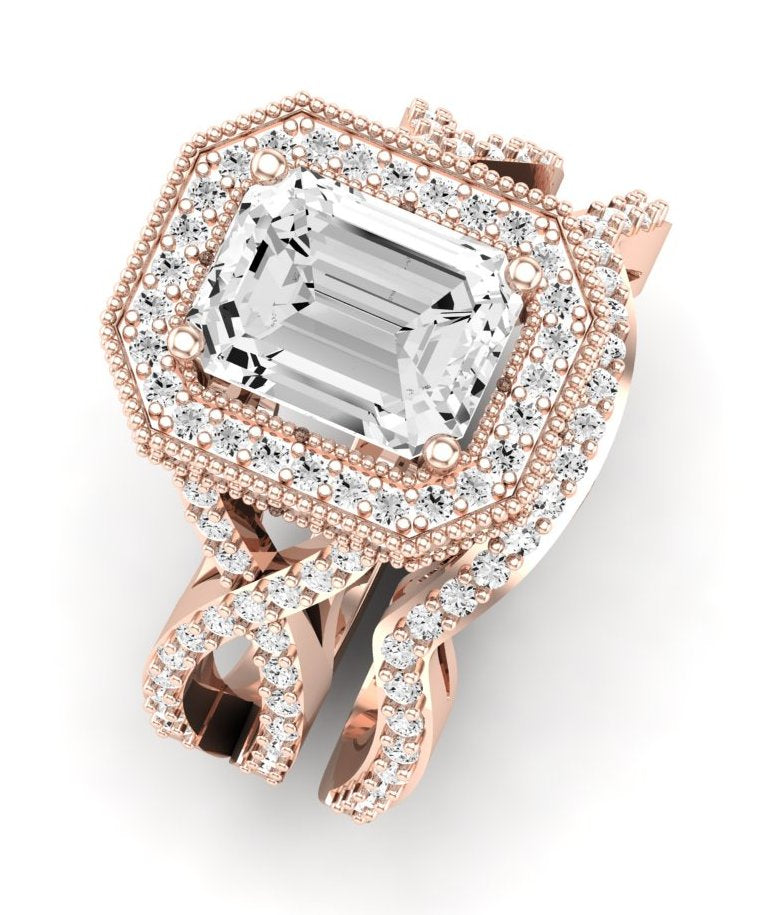 Clover Moissanite Matching Band Only ( Engagement Ring Not Included) For Ring With Emerald Center rosegold