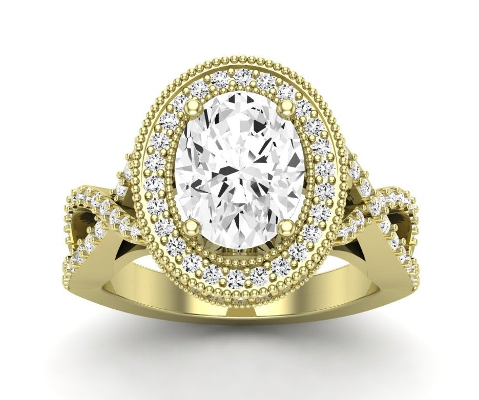 Clover Oval Moissanite Engagement Ring yellowgold