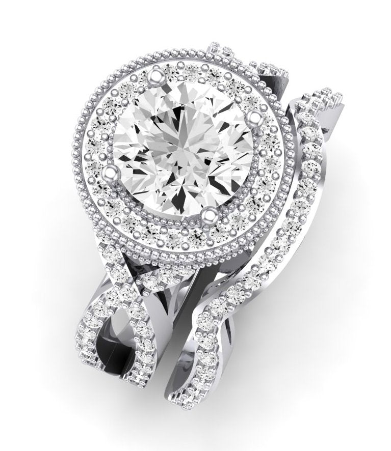 Clover Moissanite Matching Band Only ( Engagement Ring Not Included)  For Ring With Round Center whitegold
