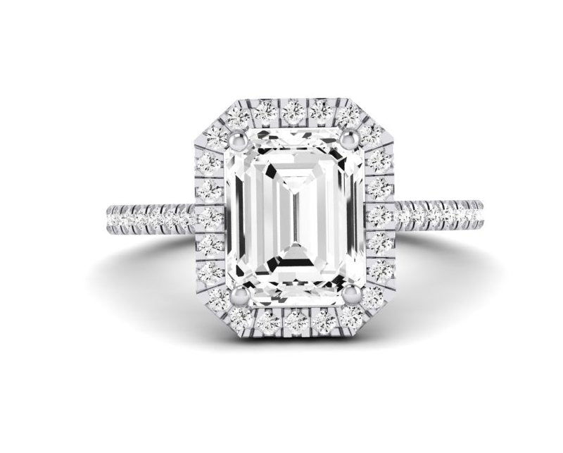 Columbine Emerald Moissanite Engagement Ring whitegold