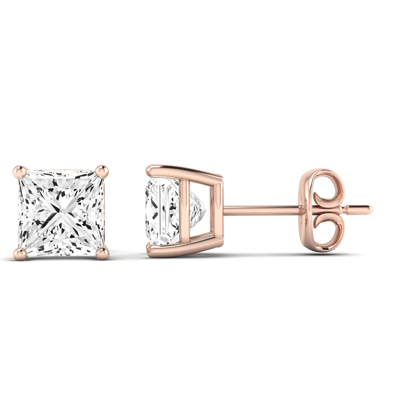 Elowen Princess Cut Diamond Stud Earrings (Clarity Enhanced) rosegold