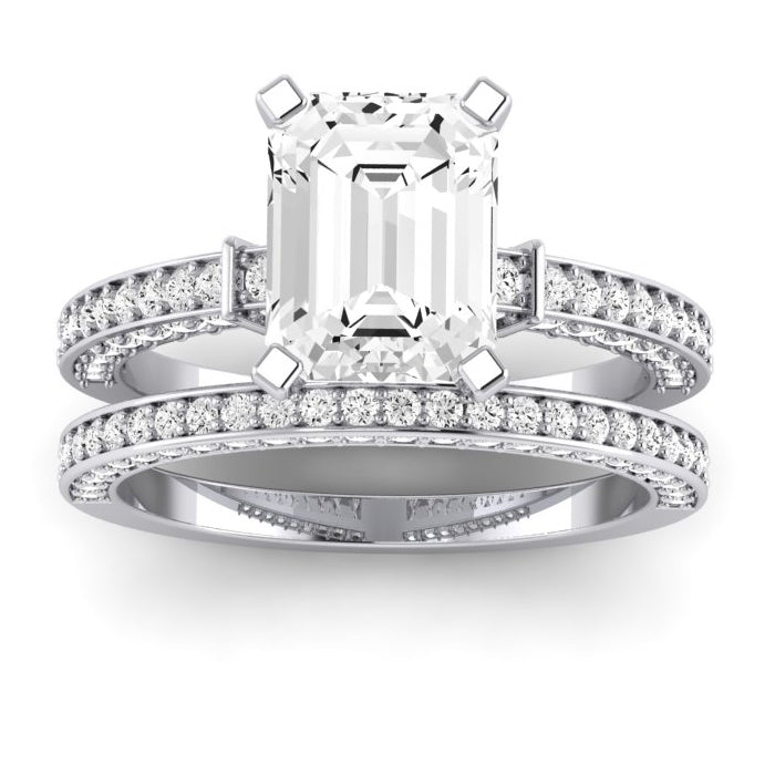 Daphne Diamond Matching Band Only ( Engagement Ring Not Included) For Ring With Emerald Center whitegold