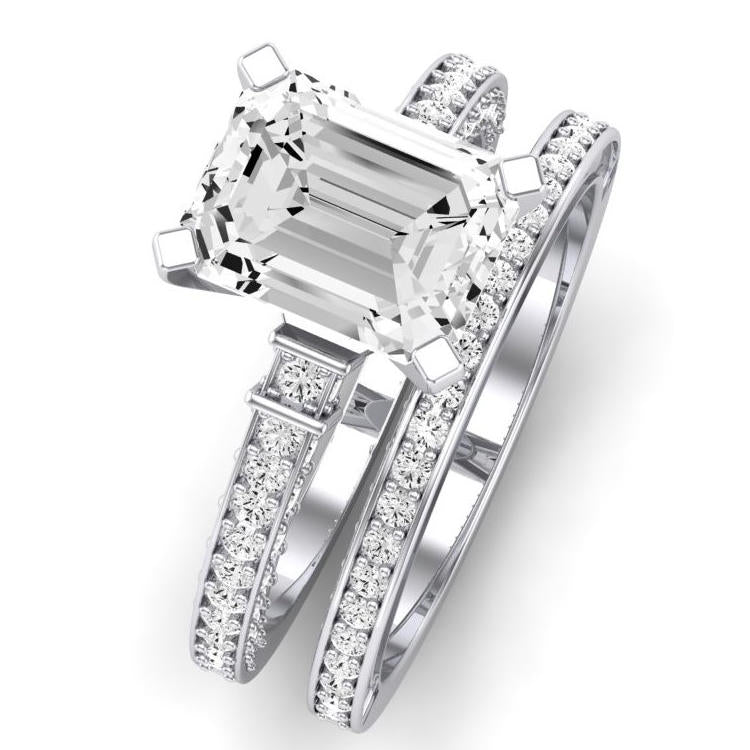 Daphne Diamond Matching Band Only ( Engagement Ring Not Included) For Ring With Emerald Center whitegold