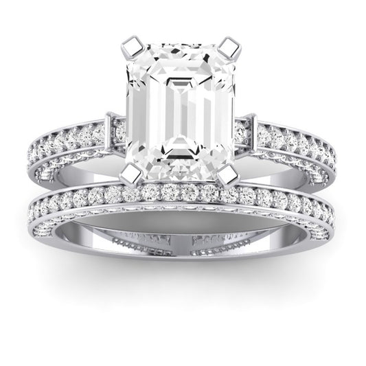 Daphne Moissanite Matching Band Only ( Engagement Ring Not Included) For Ring With Emerald Center whitegold