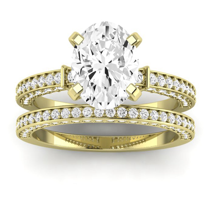 Daphne Moissanite Matching Band Only ( Engagement Ring Not Included) For Ring With Oval Center yellowgold