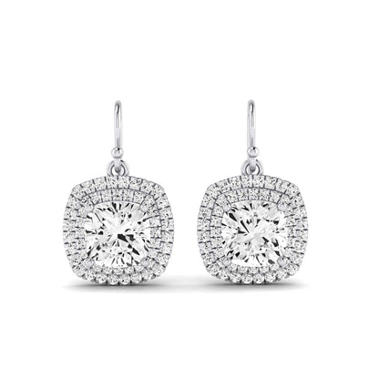 Forrest Cushion Cut Diamond Halo Drop Earrings (Clarity Enhanced) whitegold