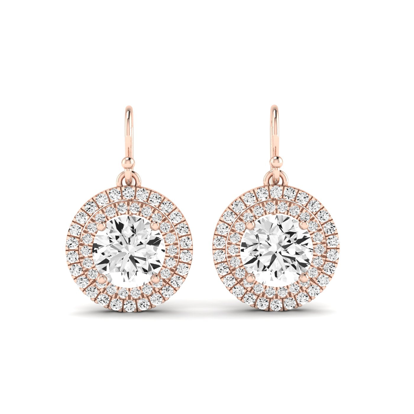 Forrest Round Cut Diamond Halo Drop Earrings (Clarity Enhanced) rosegold