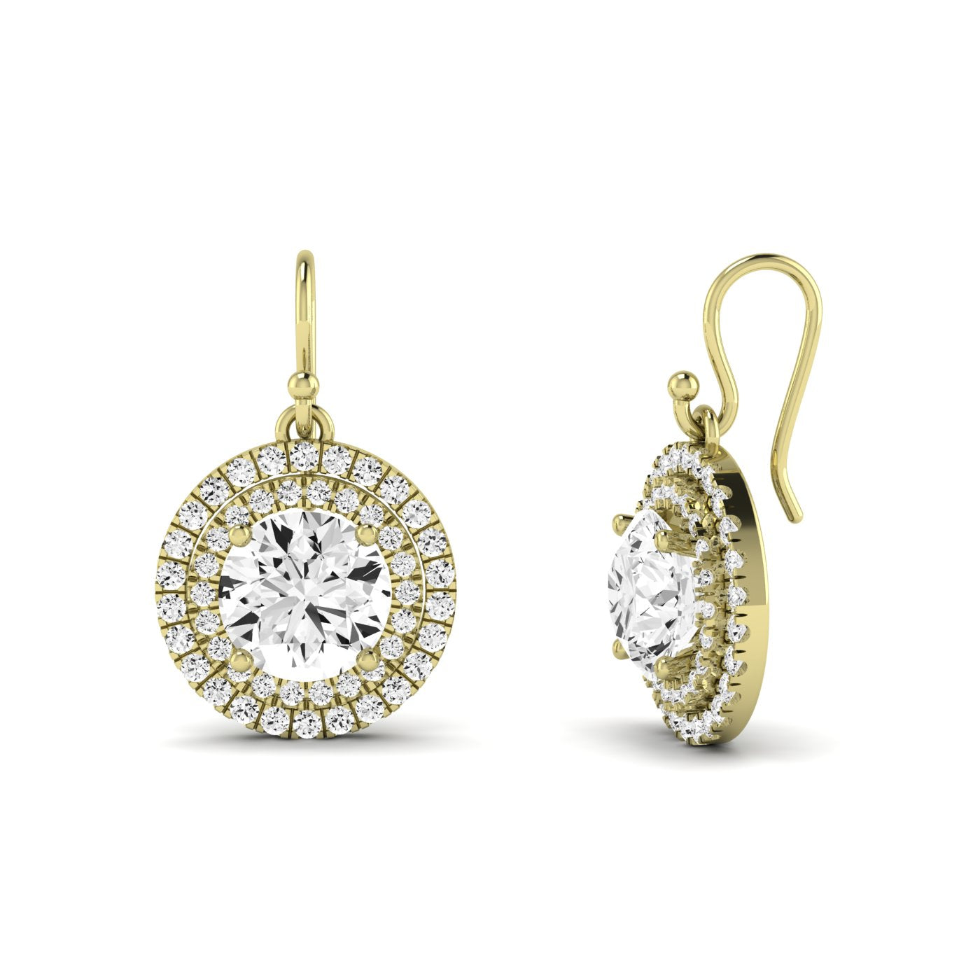 Forrest Round Cut Moissanite Halo Drop Earrings yellowgold