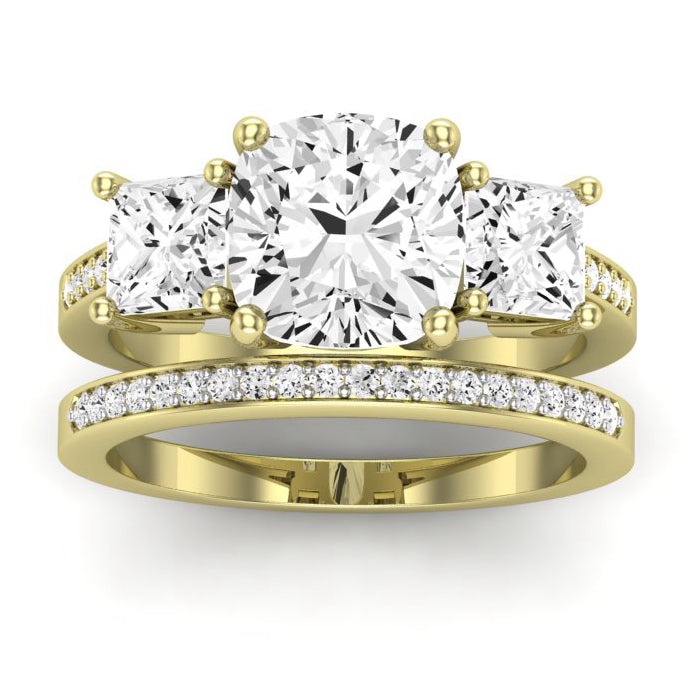 Dietes Moissanite Matching Band Only (does Not Include Engagement Ring) For Ring With Cushion Center yellowgold