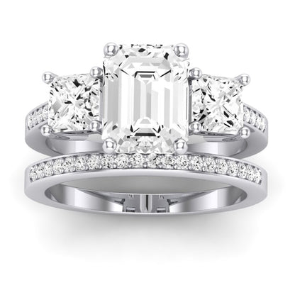 Dietes Moissanite Matching Band Only (does Not Include Engagement Ring) For Ring With Emerald Center whitegold