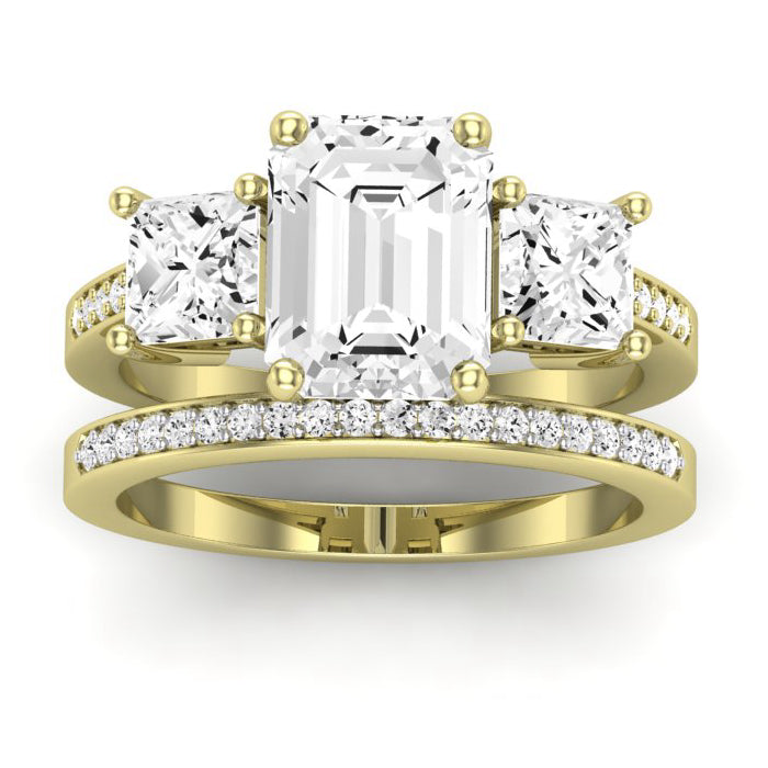 Dietes Moissanite Matching Band Only (does Not Include Engagement Ring) For Ring With Emerald Center yellowgold