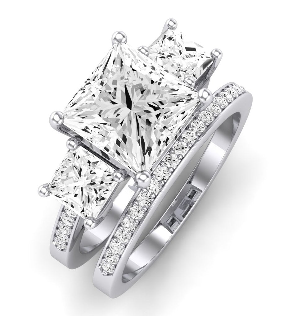 Dietes Moissanite Matching Band Only (does Not Include Engagement Ring) For Ring With Princess Center whitegold