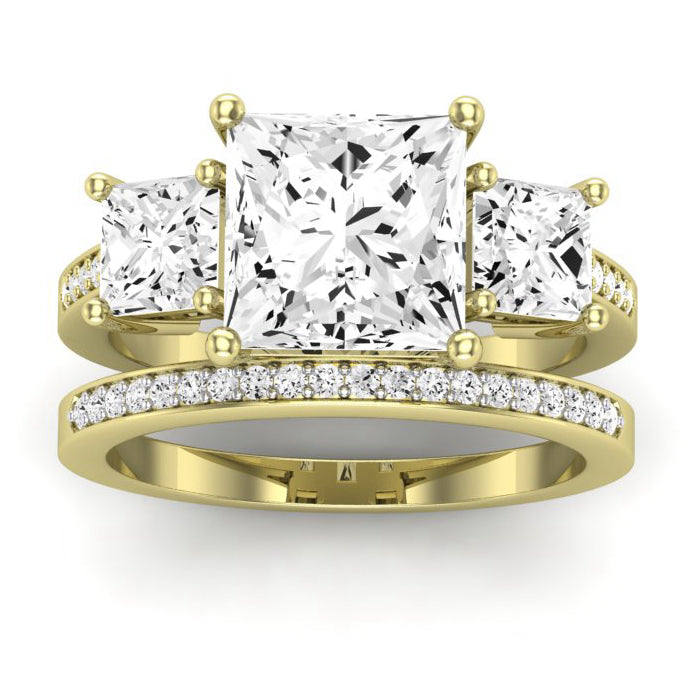 Dietes Moissanite Matching Band Only (does Not Include Engagement Ring) For Ring With Princess Center yellowgold