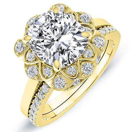 Coralbells Cushion Diamond Bridal Set (Lab Grown Igi Cert) yellowgold