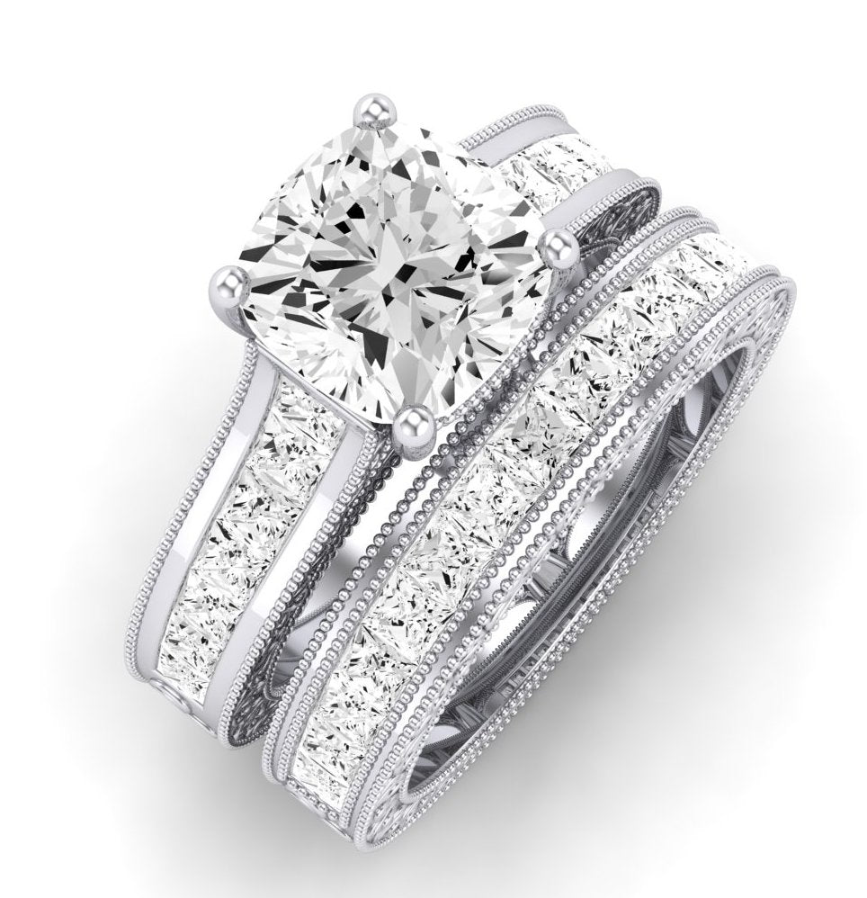 Edelweiss Moissanite Matching Band Only (does Not Include Engagement Ring) For Ring With Cushion Center whitegold