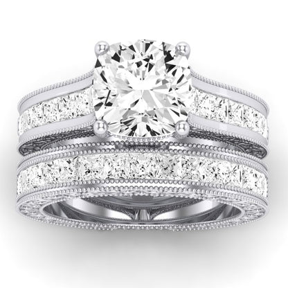 Edelweiss Moissanite Matching Band Only (does Not Include Engagement Ring) For Ring With Cushion Center whitegold