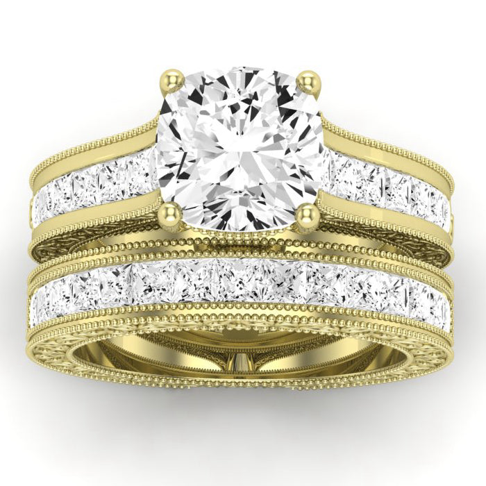 Edelweiss Moissanite Matching Band Only (does Not Include Engagement Ring) For Ring With Cushion Center yellowgold