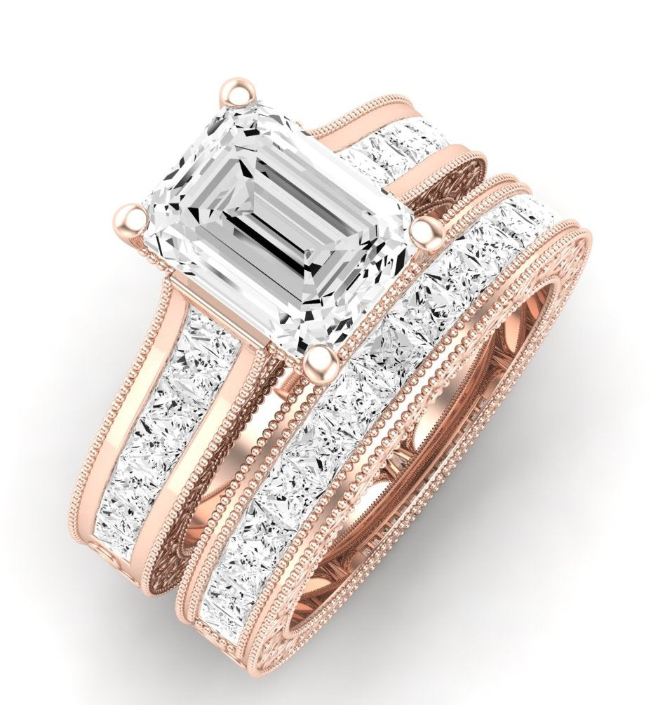 Edelweiss Moissanite Matching Band Only (does Not Include Engagement Ring) For Ring With Emerald Center rosegold