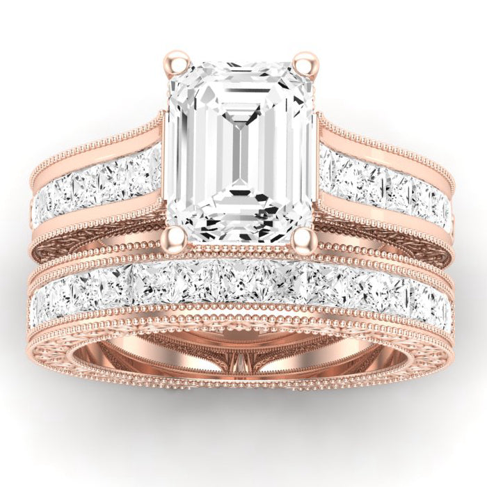 Edelweiss Moissanite Matching Band Only (does Not Include Engagement Ring) For Ring With Emerald Center rosegold