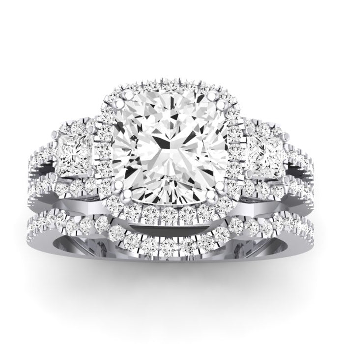 Erica Moissanite Matching Band Only (does Not Include Engagement Ring) For Ring With Cushion Center whitegold