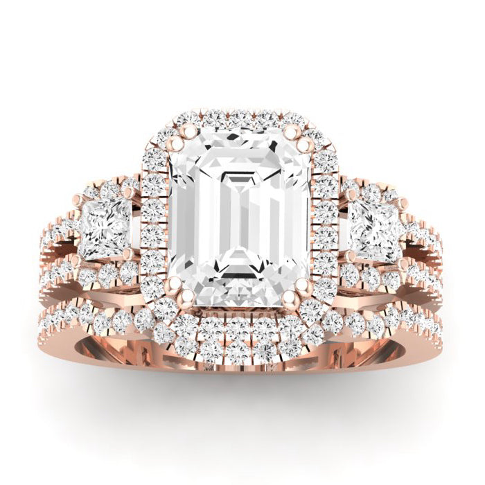 Erica Moissanite Matching Band Only (does Not Include Engagement Ring) For Ring With Emerald Center rosegold