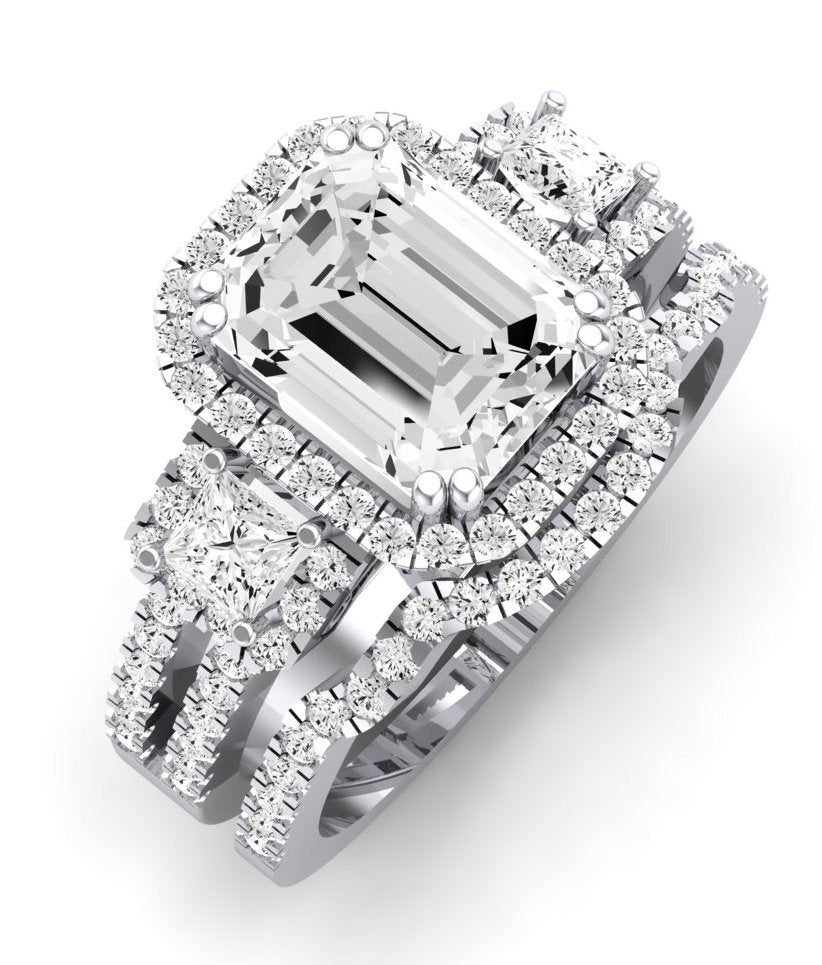 Erica Moissanite Matching Band Only (does Not Include Engagement Ring) For Ring With Emerald Center whitegold
