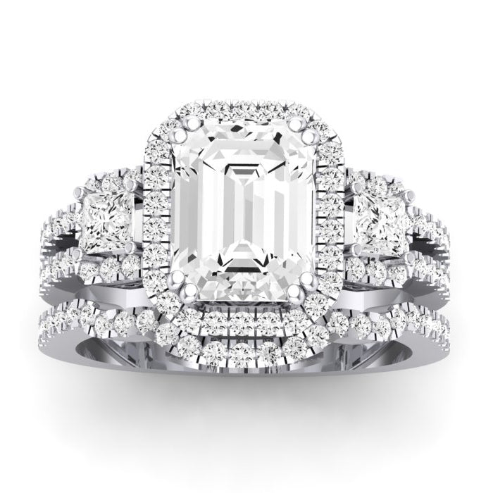Erica Moissanite Matching Band Only (does Not Include Engagement Ring) For Ring With Emerald Center whitegold