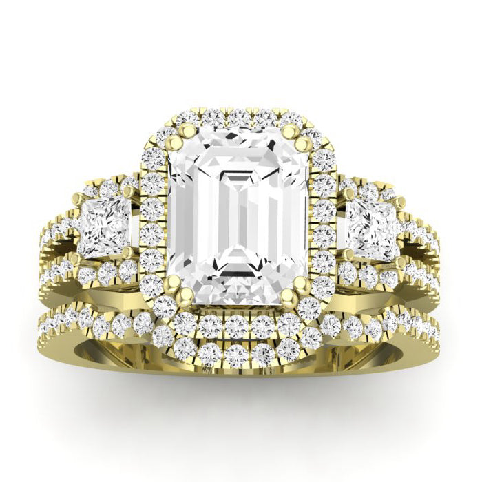 Erica Moissanite Matching Band Only (does Not Include Engagement Ring) For Ring With Emerald Center yellowgold