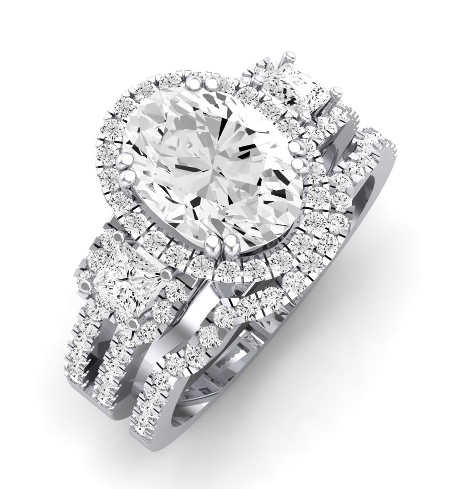 Erica Moissanite Matching Band Only (does Not Include Engagement Ring) For Ring With Oval Center whitegold