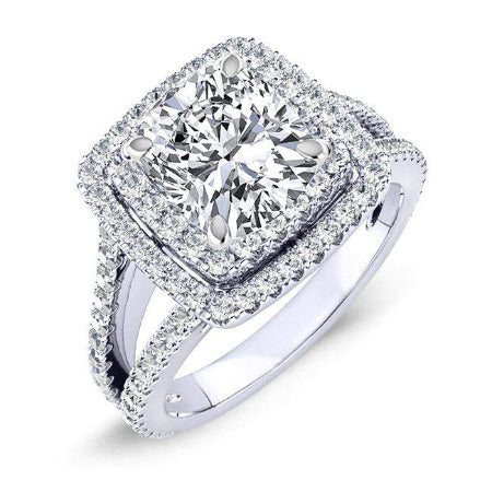 Flora Cushion Moissanite Engagement Ring whitegold