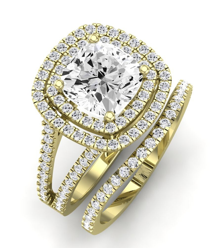 Flora Moissanite Matching Band Only (engagement Ring Not Included) For Ring With Cushion Center yellowgold