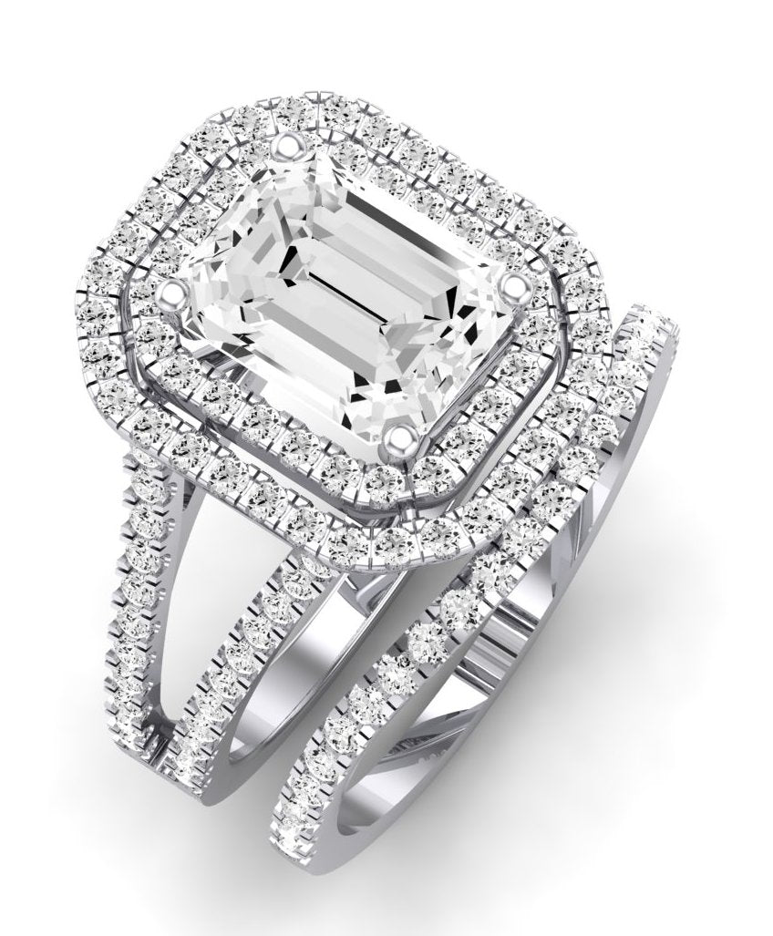 Flora Moissanite Matching Band Only (engagement Ring Not Included) For Ring With Emerald Center whitegold
