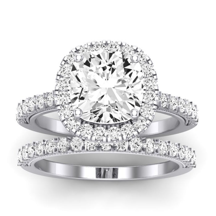 Florizel Moissanite Matching Band Only (does Not Include Engagement Ring) For Ring With Cushion Center whitegold