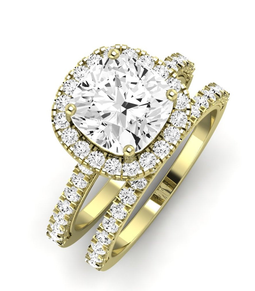 Florizel Moissanite Matching Band Only (does Not Include Engagement Ring) For Ring With Cushion Center yellowgold