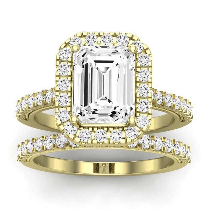 Florizel Moissanite Matching Band Only (does Not Include Engagement Ring) For Ring With Emerald Center yellowgold